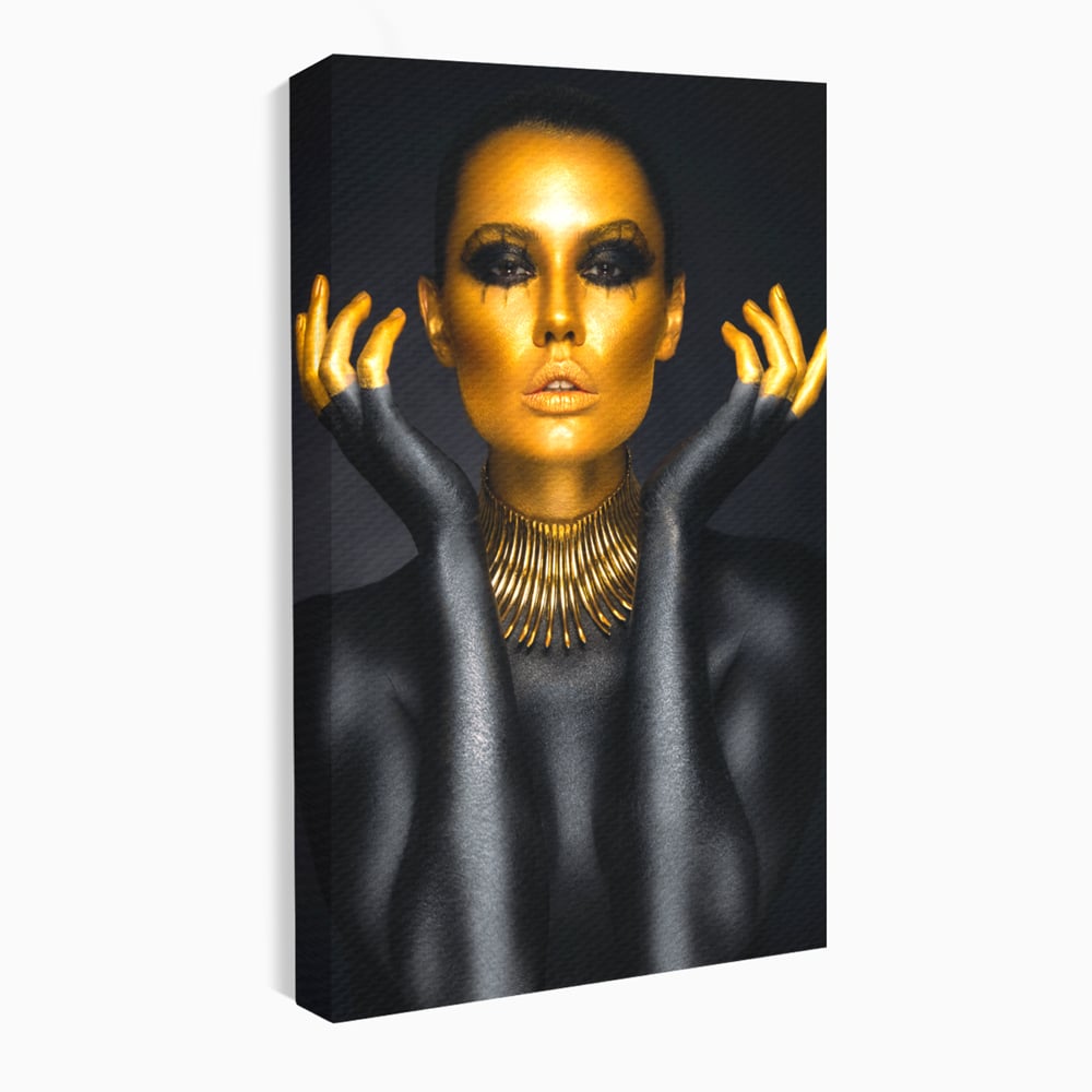 Tablou canvas cu tablou portret femeie aurie, fara rama, pe sasiu de lemn